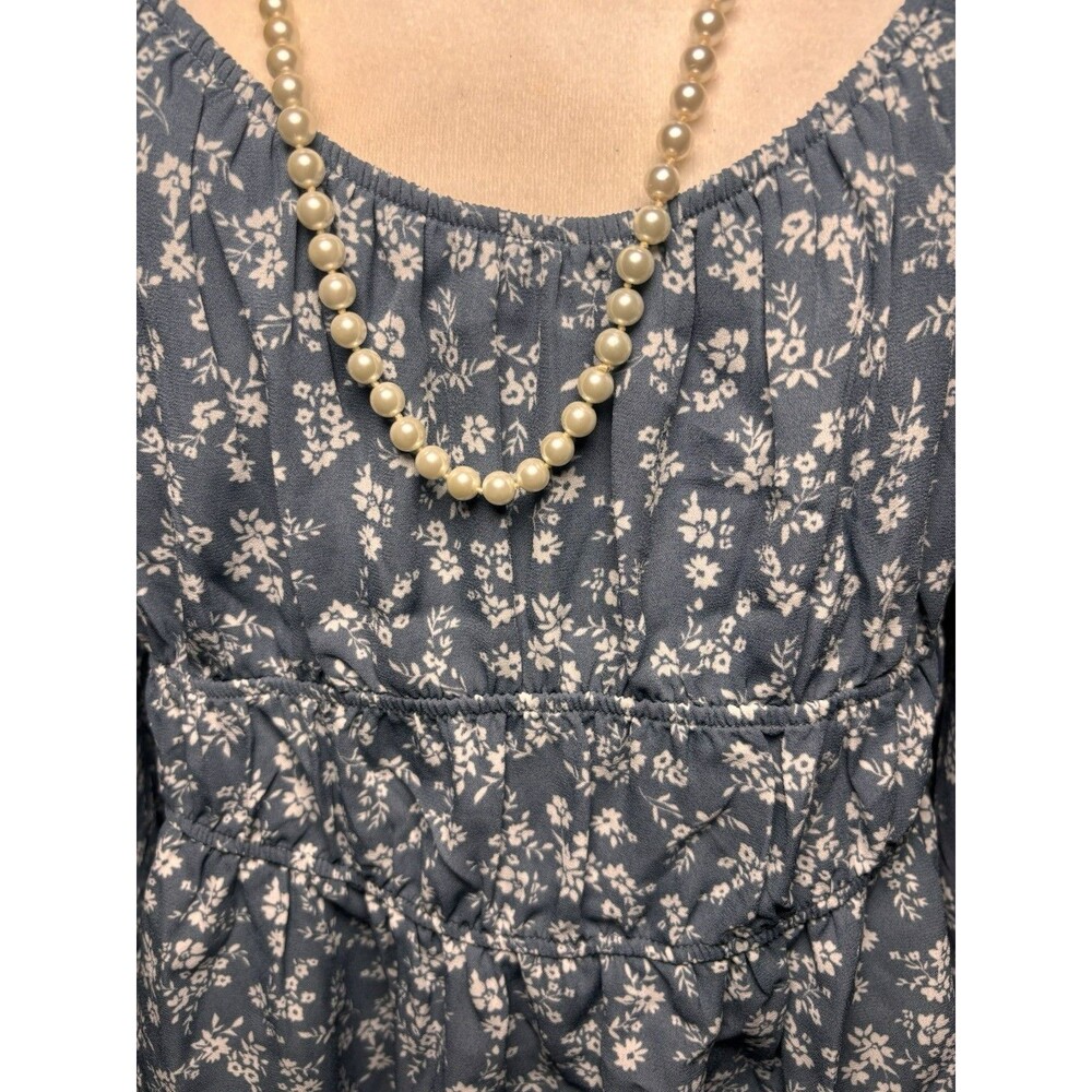 Planet Hearth Women's Blouse Size XL Blue Floral Long Sleeve - Picture 3 of 13